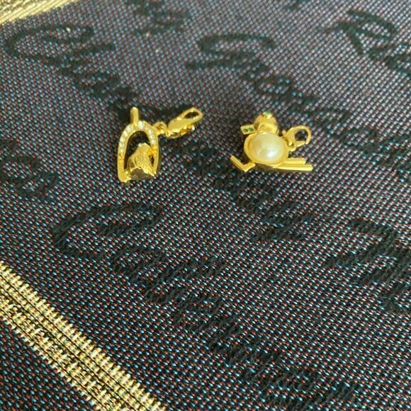 Vintage Gold-Tone Clip-On Charms with Rhinestones & Faux Pearls - Picture 2 of 5